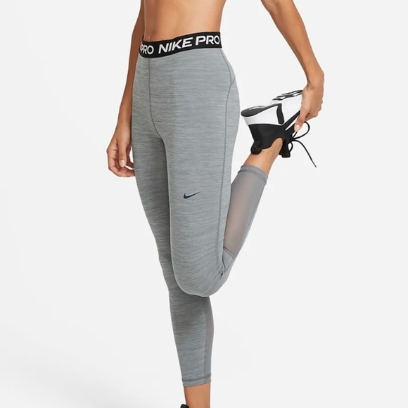 Nike Pro 365 high waisted 7/8 mesh panel Dri-Fit leggings in smoke size XXS - Picture 1 of 7